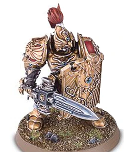 A Custodian Guard wielding a Praesidium Shield.