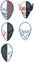 Various Harlequin Players agaith, or "false faces"