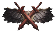 The ancient crossed blades icon of the Order of the Deathwing, the Dark Angels Legion's elite Astartes; the star of the Hexagrammaton, centred behind the swords, was one of the more arcane and little understood of the Ist Legion's core heraldic forms to outsiders.