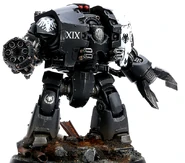 A Pre-Heresy Raven Guard Legion Leviathan Siege Dreadnought armed with a Grav Flux Bombard and Leviathan Siege Claw.