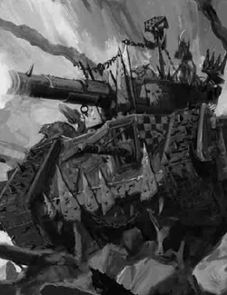 A Looted Leman Russ in battle