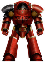 A Pre-Heresy Blood Angels Veteran Marine wearing Tartaros Pattern Terminator Armour