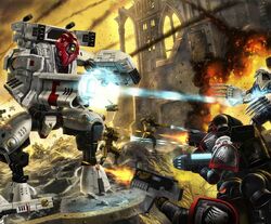 An XV95 Ghostkeel Battlesuit engaging the .