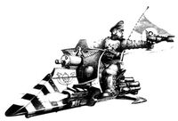 Imperial Army officer riding an Imperial Jetbike during the Great Crusade era