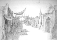 A typical street in Tarokeen; most of the entrances lead underground.