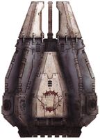 A World Eaters Phobos-Lucius Pattern Mark II Drop Pod used during the Istvaan III Atrocity.
