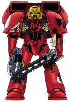 A Blood Angels Assault Marine equipped with a Jump Pack, Chainsword and Plasma Pistol