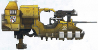 A Land Speeder Typhoon of the Lamenters Space Marine Chapter, part of the Chapter's 10th Scout Company, which was destroyed on the planet Kyro during the Badab War