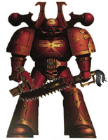 A Khorne Berzerker of the Berserkers of Skallathrax, a large World Eaters warband that operates across the Segmentum Obscurus and has possible connections to Khârn the Betrayer