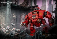 A Brutalis Dreadnought of the Blood Angels Chapter armed with Brutalis Talons and two Multi-Meltas confronts T'au Fire Warriors.