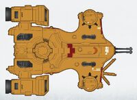 Dorsal view of a TY7 Devilfish of the T'au Sept; Devilfish transports bear the same team markings as their assigned squad, along with identification markers and slogans