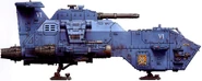 A Thunderhawk gunship of the Ultramarines Chapter