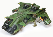 A Storm Eagle of the Salamanders Space Marine Chapter.