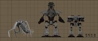 The Hierophant Bio-Titan in scale next to an Imperial Reaver-class Titan and Warhound-class Titan