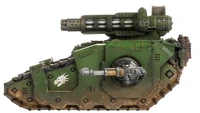 A Sicaran Punisher Assault Tank of the Salamanders Legion, left-side view