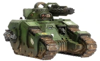 A Sicaran Punisher Assault Tank of the Salamanders Legion, front-side view