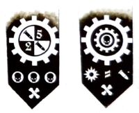 The banners of the Adeptus Mechanicus-aligned House Taranis follow the standard convention for the design; of note is their use of the cog symbol that sits between the full honour crest and their honour markings