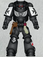 A Black Templars Primaris Space Marine in Mark X Tacticus Power Armour.