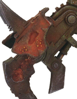 A closeup of a rusted Iron Claw used by a Plague Hulk