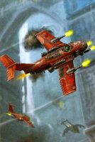 Ork Flyboyz in their Dakkajets attack an Imperial base