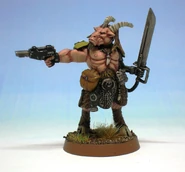 A typical Beastman armed with a Laspistol and Power Sword in service to the Imperial Army during the Great Crusade.