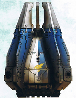 A Drop Pod of the Marines Errant Chapter, side view