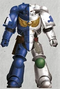 An Eagle Warriors Primaris Space Marine wearing Mark X Tacticus Power Armour
