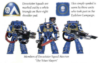 Select members of Devastator Squad Alavian, "The Titan Slayers," of the Ultramarines Chapter