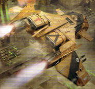 A Storm Eagle in flight during the Necron invasion of the Orpheus Sector during the Orphean War.