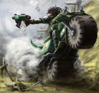 An Assault Bike of the Salamanders Chapter during combat