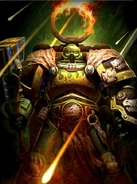 A Salamanders Veteran Marine of the Firedrakes (1st Company), armed with a Thunder Hammer.