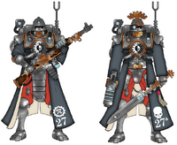 Skitarii Vanguard from Agripinaa, note that the red and black heraldry of Mars is inverted on the Skitarii of Agripinaa.