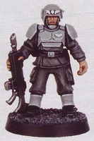 Cadian Shock Trooper of the 512th Cadian Regiment in uniform worn as part of the Cadian Orbital Defence Detail in the 41st Millennium