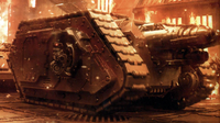 A pict-capture of a Cerberus Heavy Tank Destroyer of the Word Bearers Legion during the Horus Heresy