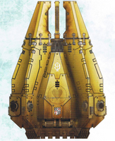 A Drop Pod of the Lamenters Chapter (Lucius Sub-Pattern, manufactured on Badab Primaris), side view