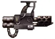 Аккадский подручный огнемёт, использовавшийся неизвестным космодесантником Круга Пепла из легиона Несущих Слово во время Великого крестового похода