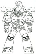A suit of the Warp-tainted power armour worn by the Chaos Space Marines.