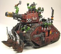 A Looted Leman Russ tank now in service to an unknown Ork tribe