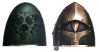 Sons of Horus Legion Armourials. (Right Pauldron) Individual Overseer Icon, Unknown Provenance. (Left Pauldron) Sons of Horus Artificer-wrought Legion Armourial