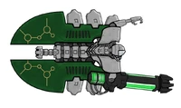 A Necron Destoyer (top view) displaying dynasty markings on its canopy