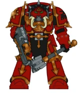A Chaos Terminator of the Skullsworn armed with Meltagun and Power Maul; Skullsworn Terminators sport black loincloths and detailing