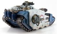 A World Eaters Sicaran Venator Tank Destroyer (rear right-oblique view)