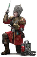 A female Imperial Guard Medic of the Vostroyan Firstborn