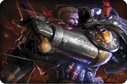 Captain Artemis of the Mortificators in combat, during his service with the 