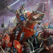 A Knight of the Realm charges into Chaos Spawn.