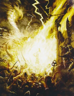 The return of  to the  with the death of  .