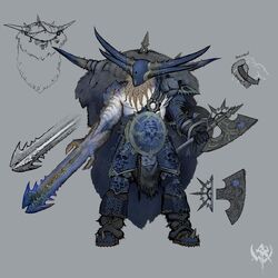 A mighty Norscan  blessed with the divine favour and  of  as depicted in concept art for .