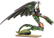 An Orc warboss mounted on a Wyvern. (Warmaster)