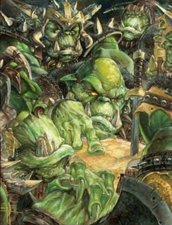 Orcs planning a cunning assault over a Human settlement