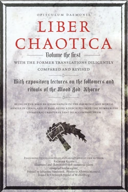 The front page of the first volume of the infamous Liber Chaotica, in this case an exploration of the Blood God  and his followers.